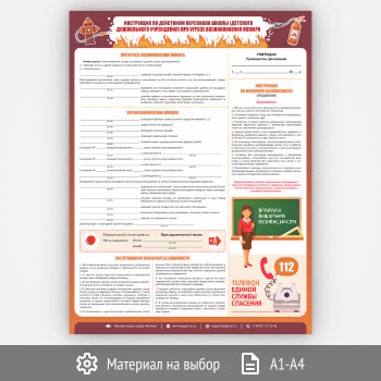 Плакат «Инструкция по действиям персонала школы (детского дошкольного учреждения) при угрозе и возникновении пожара» (М-17, 1 лист)